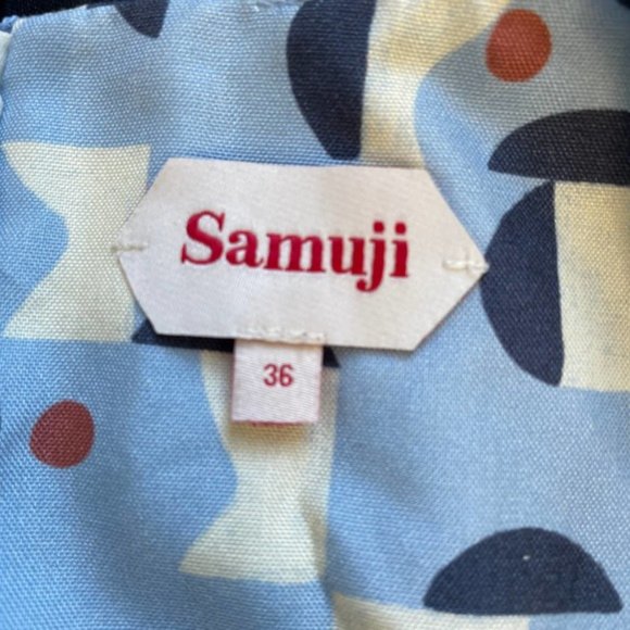Samuji Kendra Midi Printed A-Line Dress Blue Red Size 36/4 - Picture 4 of 8